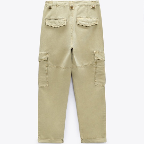 NWT ZARA WIDE LEG MID RISE LOOSE FIT PANTS Beige - Picture 4 of 11